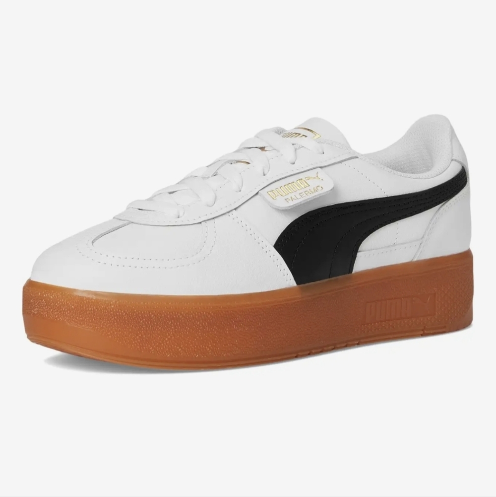 PALERNO ELEVATA PUMA Women's White and Black Sneakers with Tan Sole
